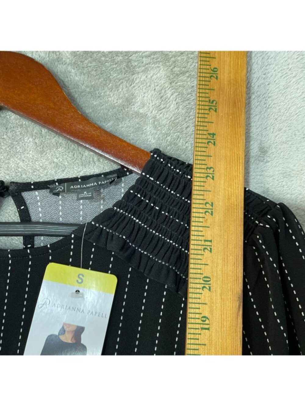 NWT Adrianna Papell Women's S Black Blouse Striped 3/4 Sleeve Keyhole Back M1329 - Picture 5 of 9